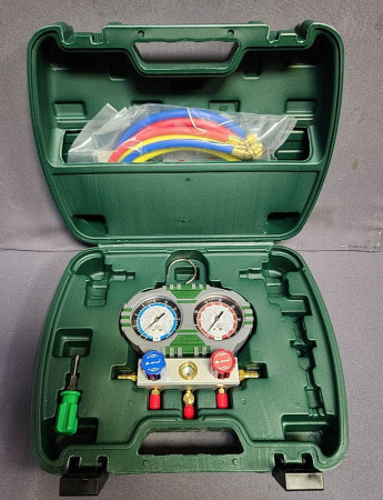 Станция манометрическая 2 вент. HS-S60-101A (R22;R134A; R404A; R407C) в кейсе со шлангами и отверт